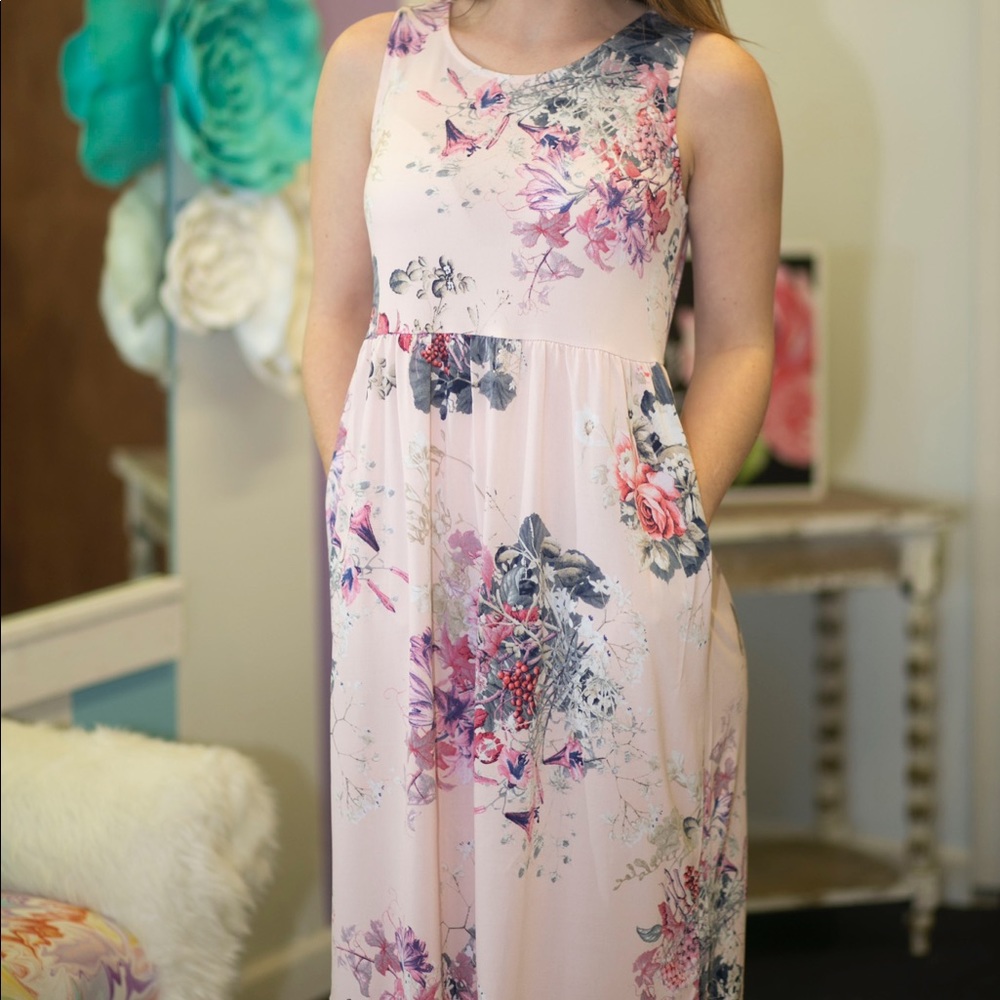 pink floral knee length dress